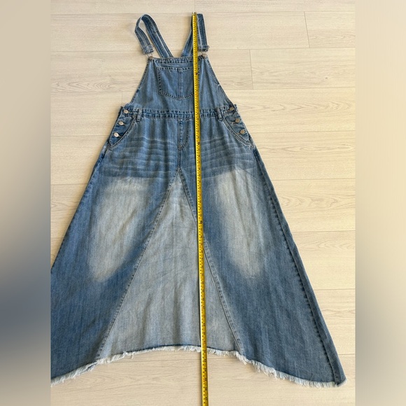 Easel Southern Swag Bohemian Denim Jean Overalls Handkerchief Dress Womens L - Picture 12 of 12